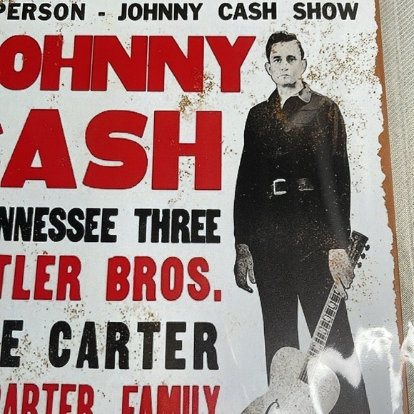 Vintage Vibe NWT Johnny Cash Show Tin Metal Sign Red White Black Rusty - Picture 2 of 6